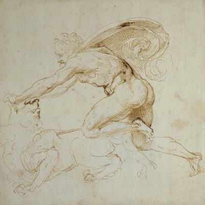 Hercules overmander en løve (pen og brunt blæk på hvidt papir) af Raffaello Sanzio Raphael