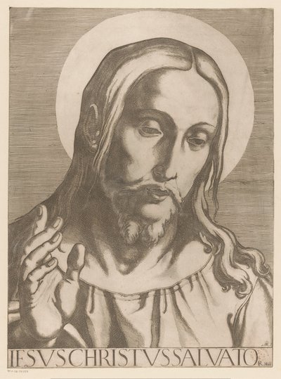 Kristus Jesus Christ Salvator Mudi (titel på objekt) Kristus, Maria og de tolv apostelen (serietitel) The Sacred Apostolic College (serietitel) af Raffaello Schiaminossi