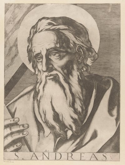 Sankt Andreas St. Andrew (titel på objekt) Kristus, Maria og de tolv apostelen (serietitel) The Sacred Apostolic College (serietitel) af Raffaello Schiaminossi