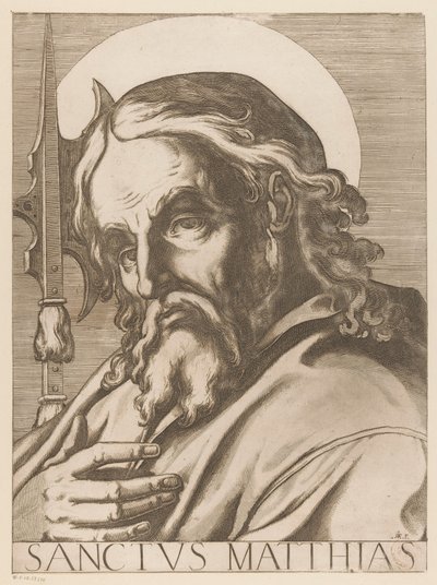 Sankt Matthæus Sankt Matthias (titel på objekt) Kristus, Maria og de tolv apostelen (serietitel) The Sacred Apostolic College (serietitel) af Raffaello Schiaminossi