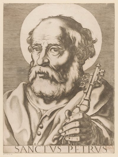 Sankt Peter Sankt Peter (titel på objekt) Kristus, Maria og de tolv apostelen (serietitel) The Sacred Apostolic College (serietitel) af Raffaello Schiaminossi