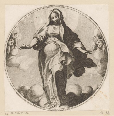 Mary i skyerne Sancta Maria Mater Dei (titel på objekt) af Raffaello Schiaminossi