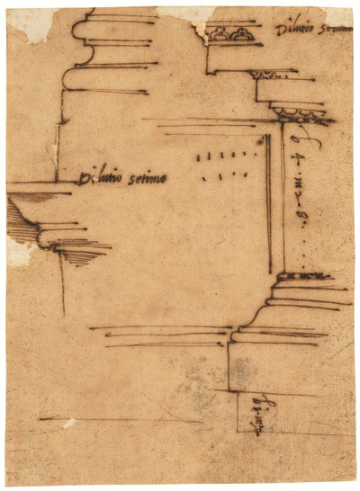 En skitse af hovedbaldakinen på Septimius Severus-buen, Rom (pen og brunt blæk, på oliebehandlet kalkerpapir) af Raffaello da Montelupo