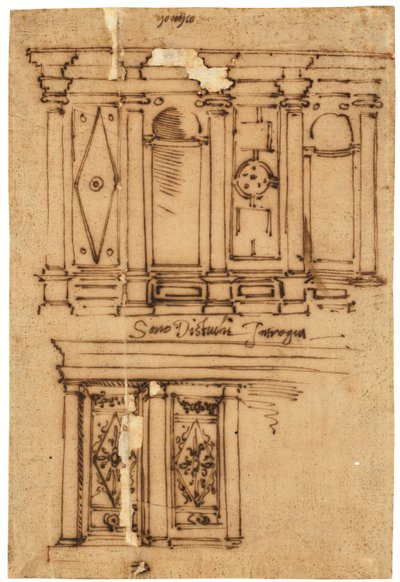 Design til en vægdekoration (pen og brunt blæk, på oliebehandlet kalkerpapir) af Raffaello da Montelupo