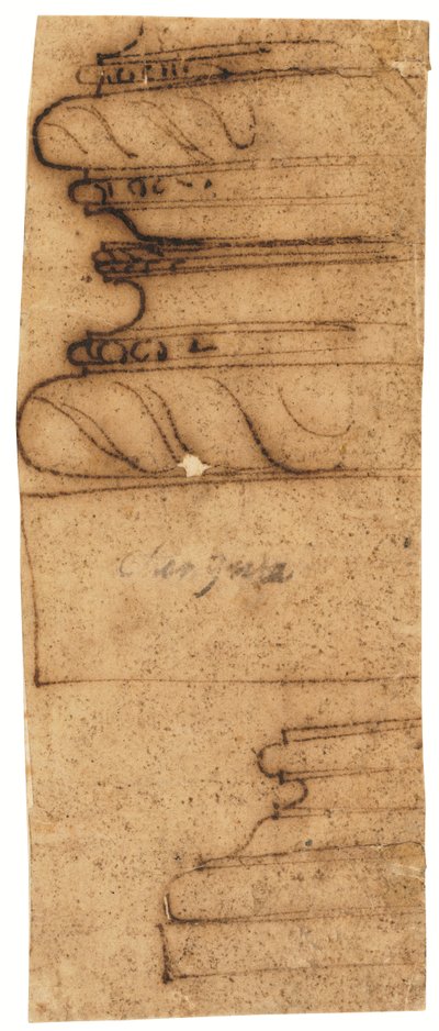 To arkitektoniske fragmenter (pen og brunt blæk, på oliebehandlet kalkerpapir) af Raffaello da Montelupo