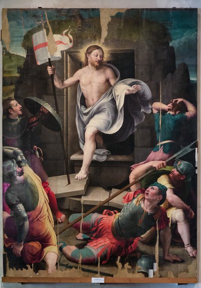 Kristi opstandelse, di Raffaellino del Colle (olie på panel) af Raffaello dal Colle