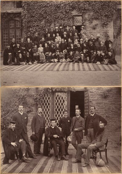 Rektor og lærere ved Bishop Cotton School, Shimla (forside); elever i mellemklassen og personale ved Bishop Cotton School, Shimla (bagside) af Raja Deen Dayal