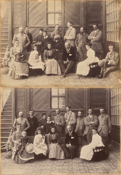 Shimla, 17. maj 1887: Vicekongeligt selskab. Lord William Beresford, militærsekretær, kaptajn Leonard Gordon A.D.C., Mademoiselle Clerc, den ærede Basit Blackwood, major F.R. Hamilton A.D.C., hr. Oglivie Grant, Sir Donald Mackenzie Wallace K.C.E., menig af Raja Deen Dayal