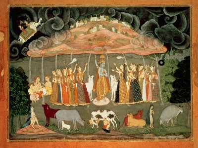 Krishna støtter Mount Govardhana B Ustad Sahibdin, Bikaner af Rajput School