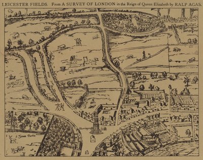 Leicester Fields, fra en undersøgelse af London under dronning Elizabeths regeringstid af Ralph Agas af Ralph Agas