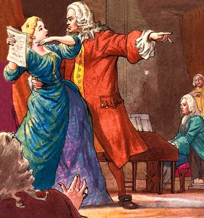 Händel forsøger at kontrollere en temperamentsfuld operasangerinde af Ralph Bruce