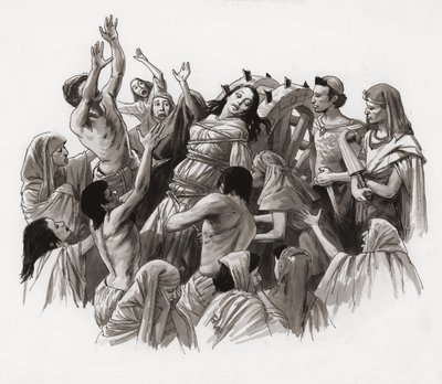 Sankt Katharina bliver tortureret på hjulet (gouache på papir) af Ralph Bruce