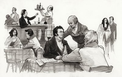 Schubert og venner (gouache på papir) af Ralph Bruce