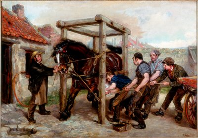 Beslåning af en bugthoppe, ca.1885-90 af Ralph Hedley