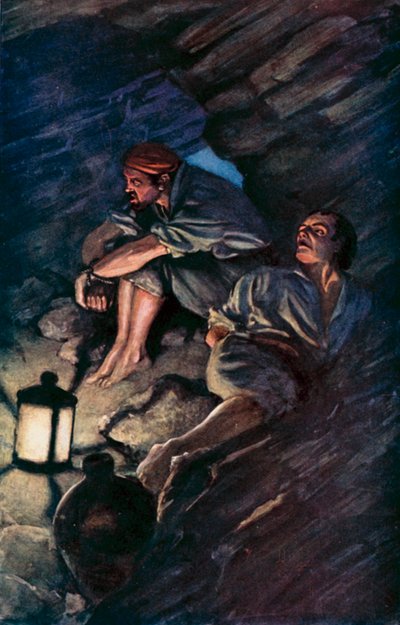 Illustration til Robinson Crusoe af Daniel Defoe (farve litho) af Ralph Noel Pocock