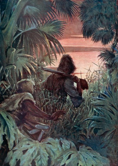 Illustration til Robinson Crusoe af Daniel Defoe (farve litho) af Ralph Noel Pocock