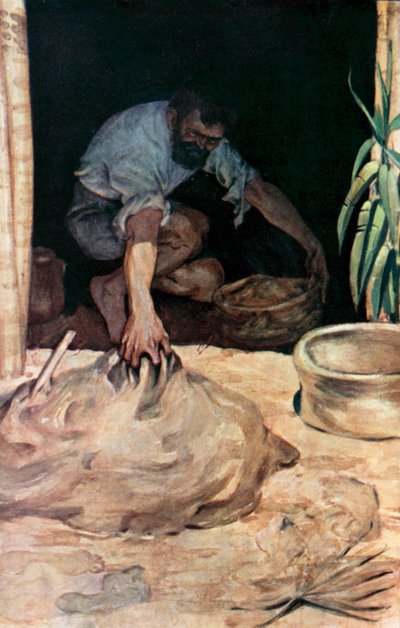 Illustration til Robinson Crusoe af Daniel Defoe (farve litho) af Ralph Noel Pocock