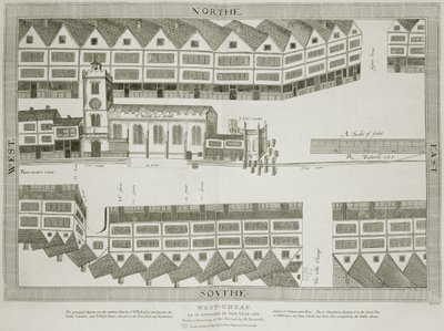 West Cheap som det så ud i 1585, graveret af Bartholemew Howlett (1767-1827), udgivet 1814 af Ralph Treswell