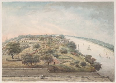 Fugleperspektiv fra oven Opium Godown ved Patna af Ram Sita