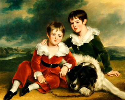 Portræt af to drenge med deres Newfoundland-hund af Ramsay Richard Reinagle