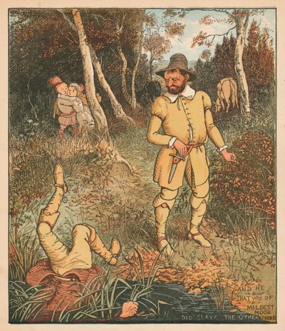 Og han, der var af mildest humør, slog den anden ihjel der, c1880. af Randolph Caldecott