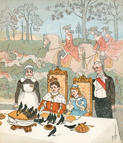 Fire og tyve solsorte (farvelitografi) af Randolph Caldecott