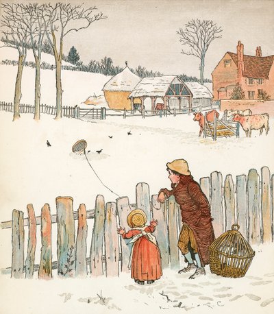 Fire og tyve solsorte (farvelitografi) af Randolph Caldecott