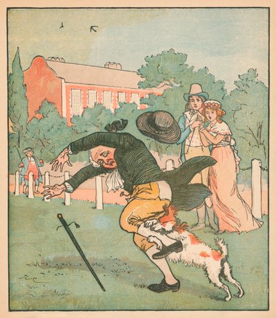 God mand fra Islington bidt af hunden, c1879. af Randolph Caldecott