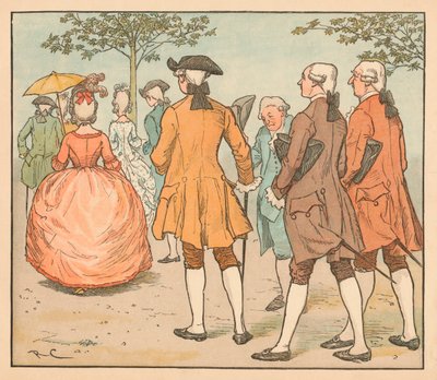 Hendes kærlighed blev søgt...Af tyve beaux og mere, c1885, 1934. af Randolph Caldecott