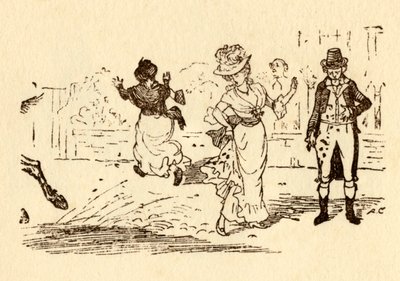 John Gilpins hest sprøjter mudder på en kvindes kjole, 1878, c1918. af Randolph Caldecott