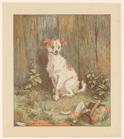 Lille hund siddende ved et hegn af Randolph Caldecott