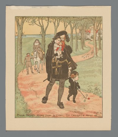 Landschaft mit Familie auf einem Landweg af Randolph Caldecott