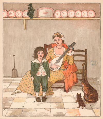 Mester Bill Primrose forbereder sig på at synge historien, c1879. af Randolph Caldecott