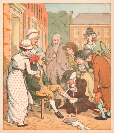 Naboer klæder den gode mand fra Islingtons bid, c1879. af Randolph Caldecott