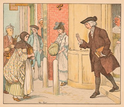 Folk uden for en pantelånerbutik, c1885, 1934. af Randolph Caldecott