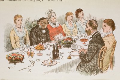 Folk, der sidder ved et spisebord. af Randolph Caldecott