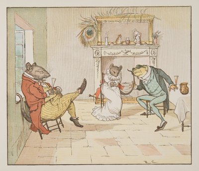"Bed, hr. frø, vil du give os en sang?", fra The Hey Diddle Diddle Picture Book, pub.1882 (farvegravering) af Randolph Caldecott