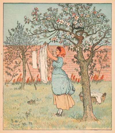 Tjenestepigen var i haven, hængte tøjet ud, 1880. af Randolph Caldecott