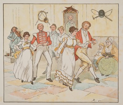 Soldaten og hans brud, fra The Hey Diddle Diddle Picture Book, pub.1882 (farvegravering) af Randolph Caldecott