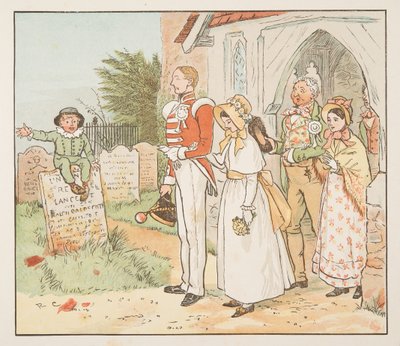 Soldaten og hans brud, fra The Hey Diddle Diddle Picture Book, pub.1882 (farvegravering) af Randolph Caldecott