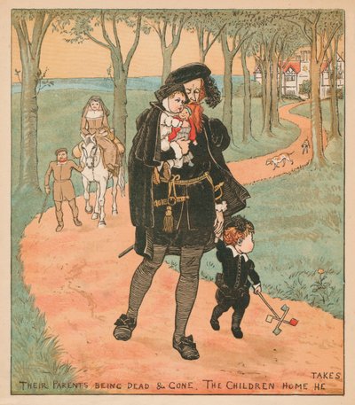 Deres forældre er døde og borte, The Children Home He Takes, c1878. af Randolph Caldecott