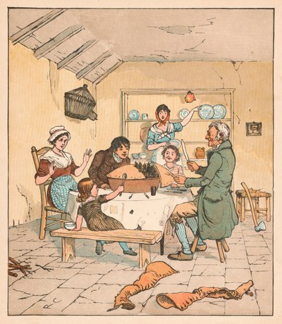 Da tærten blev åbnet, begyndte fuglene at synge, 1880. af Randolph Caldecott