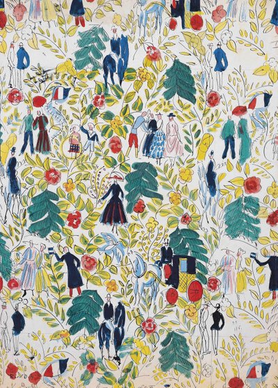 En gåtur i skoven; La Promenade au Bois, ca. 1919 (gouache på papir) af Raoul Dufy