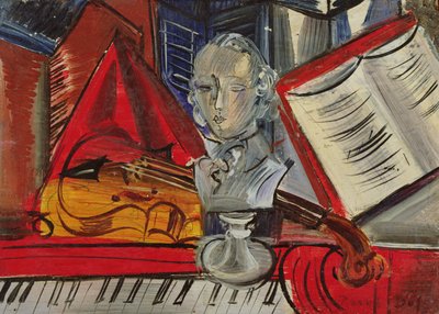 Hyldest til Mozart, ca. 1945 (olie på lærred) af Raoul Dufy
