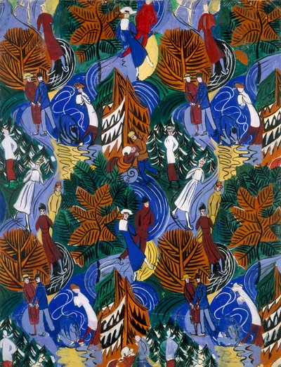 Skøjteløbere, design til trykt silke, ca. 1914-20 (farvelitografi) af Raoul Dufy