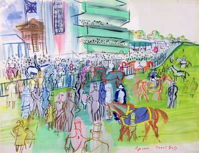Foran tribunen på Epsom, ca. 1937 (akvarel og gouache på papir) af Raoul Dufy