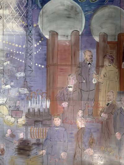 La Fee Electricite, detalje af venstre side, der forestiller videnskabsfolk af Raoul Dufy