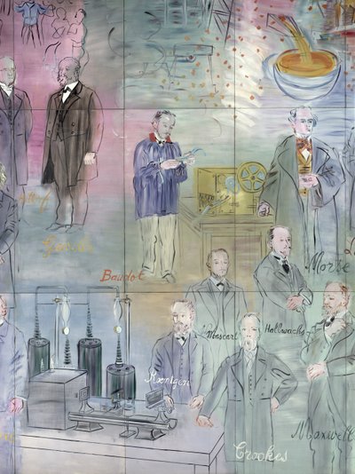 La Fee Electricite, detalje af venstre side, der forestiller videnskabsfolk af Raoul Dufy