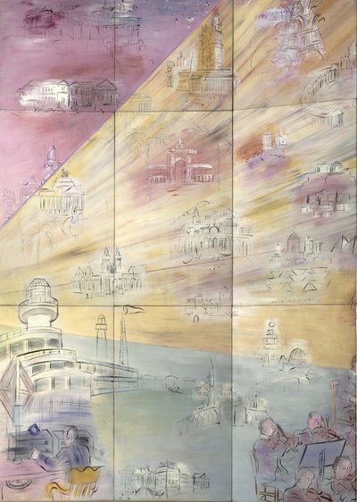 La Fee Electricite, detalje af venstre side, der viser forskellige byer af Raoul Dufy
