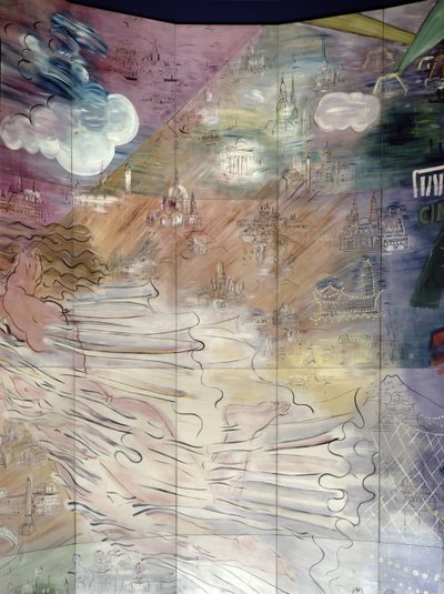 La Fee Electricite, detalje af venstre side, der viser forskellige byer af Raoul Dufy